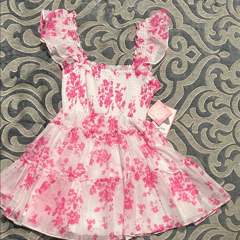 Rare Editions Pink and White Smocked Dress
